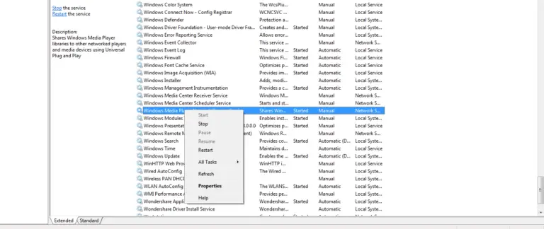 server execution failed windows media player windows 10