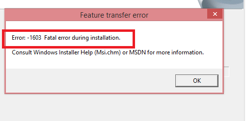installation success or error status 1603 msi