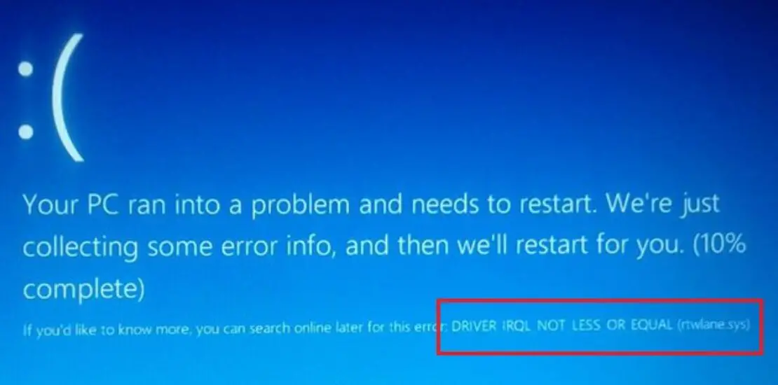 Ошибка IRQL_not_less_or_equal. IRQL_not_less_or_equal. Your PC Ran into a problem and needs to restart.