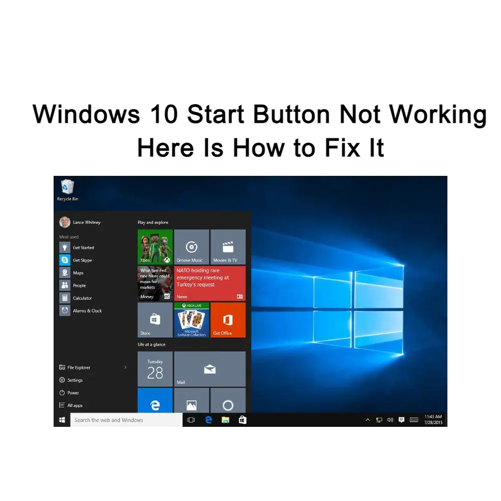 windows 10 pro free download start button not working